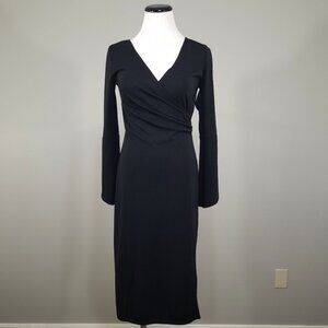Vintage A. Aubrey S Dress Balletcore Black Stretch V Faux Wrap Dance Ballroom